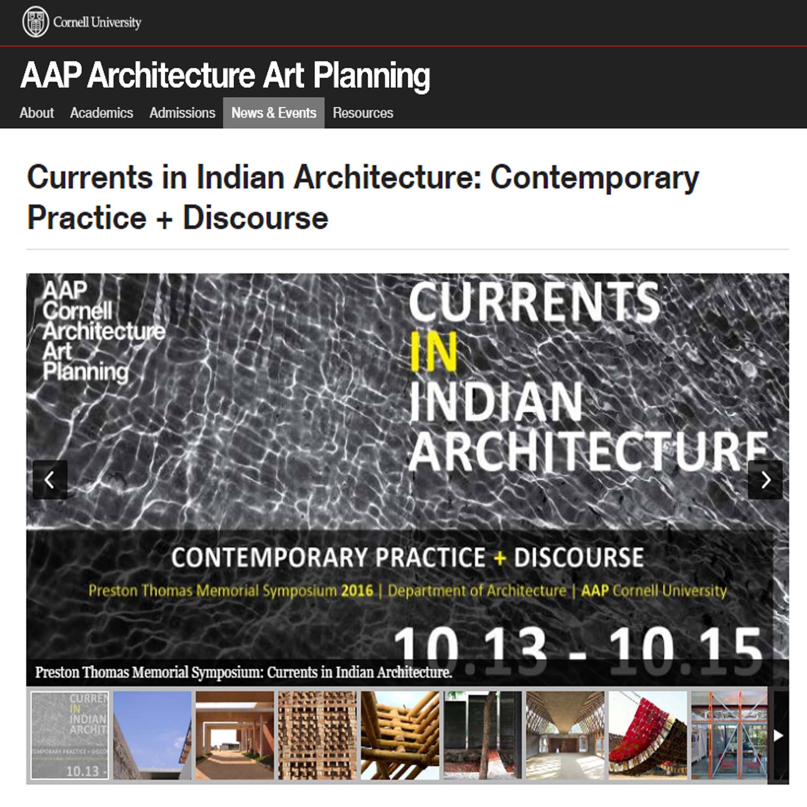 Currents in Indian Architecture: Contemporary Practice + Discourse, AAP, Cornell University, October 2016